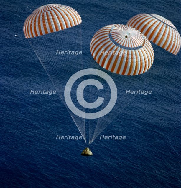 Apollo 17 splashdown, Pacific Ocean, December 19, 1972.  Creator: NASA.