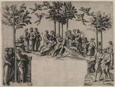 Apollo on Parnassus, c. 1517-1520. Creator: Marcantonio Raimondi (Italian, 1470/82-1527/34)