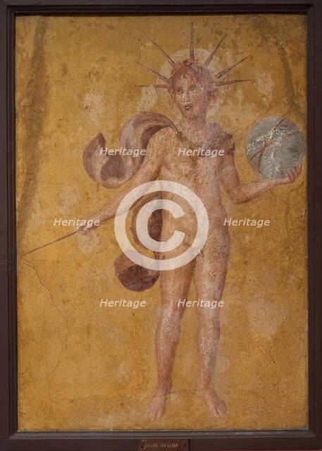 Apollo or Helios with sphere, from Pompeii, Casa dell'Argenteria, 2 H. of 1th cen. BC. Creator: Roman-Pompeian wall painting.