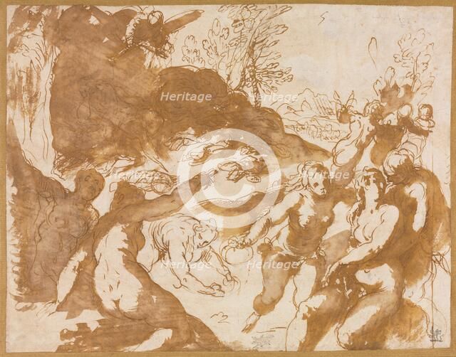 Apollo and the Muses Awakened by the Call of Fame, 1590s. Creator: Jacopo Palma il Giovane (Italian, c. 1548-1628).