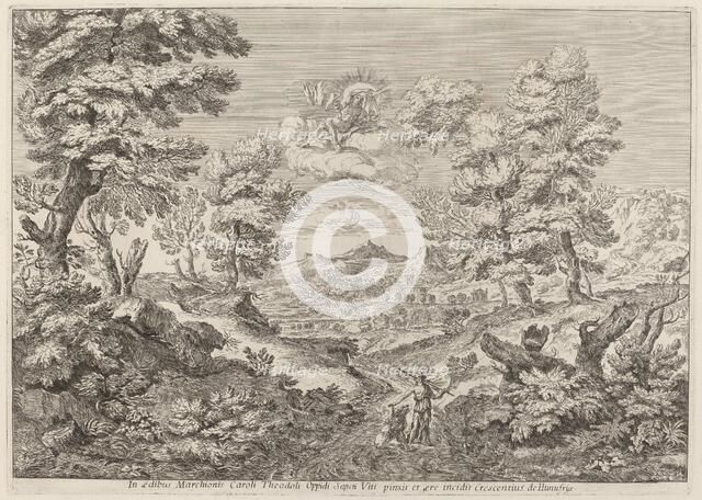 Apollo and a Nymph Leading a Lion, 1696. Creator: Crescenzio Onofri.