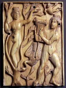 Apollo and Daphne. Bas-relief in ivory