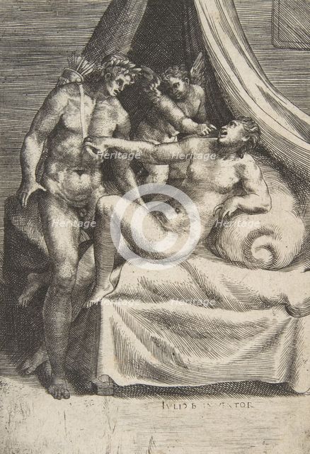 Apollo and Daphne, from 'The Loves of the Gods', ca. 1531-76. Creator: Giulio Bonasone.
