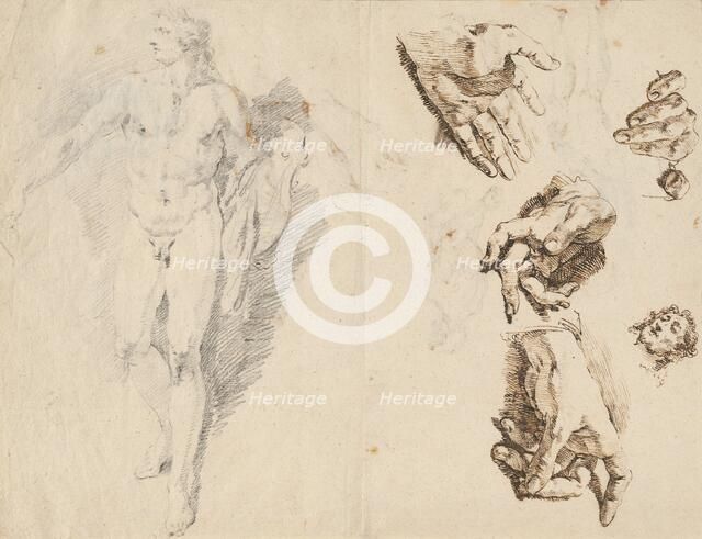 Apollo and Studies of the Artist's Own Hand [recto], 1730/1732. Creator: Francesco Fontebasso.