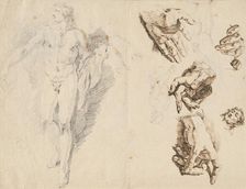 Apollo and Studies of the Artist's Own Hand [recto], 1730/1732. Creator: Francesco Fontebasso