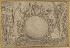 Apollo, Diana, and Time with the Cyclic Vicissitudes of Human Life, c. 1561. Creator: Martin de Vos