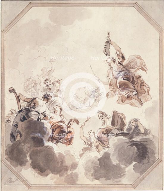 Apollo Enthroned with Minerva and the Muses, 1730. Creator: Jacob de Wit.