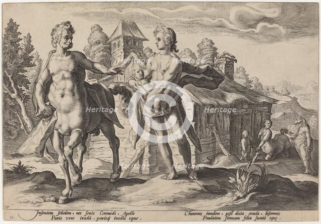 Apollo Entrusting Chiron with the Education of Asclepius, 1589. Creator: Goltzius, Workshop of Hendrick, after Hendrick Gol.