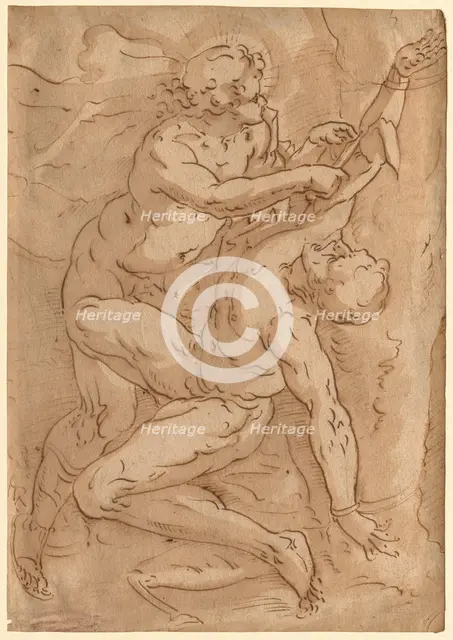Apollo Flaying Marsyas (recto) Two Sketches of a Mother and Child (verso) , 16th century. Creator: Anonymous.