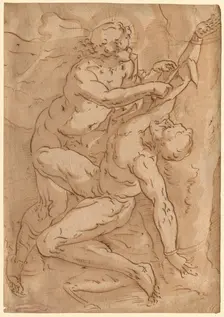 Apollo Flaying Marsyas (recto) Two Sketches of a Mother and Child (verso) , 16th century. Creator: Anonymous