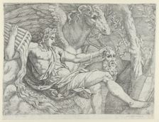Apollo holding pipes in his right hand accompanied by Pegasus, 1556-60. Creator: Angiolo Falconetto