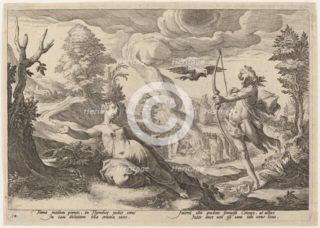 Apollo Killing Coronis, c. 1600. Creator: Goltzius, Workshop of Hendrick, after Hendrick Gol.
