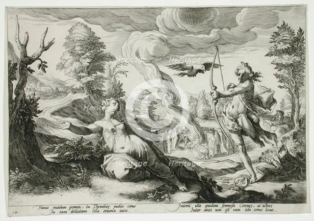 Apollo Killing Coronis, published 1590. Creator: Hendrik Goltzius.