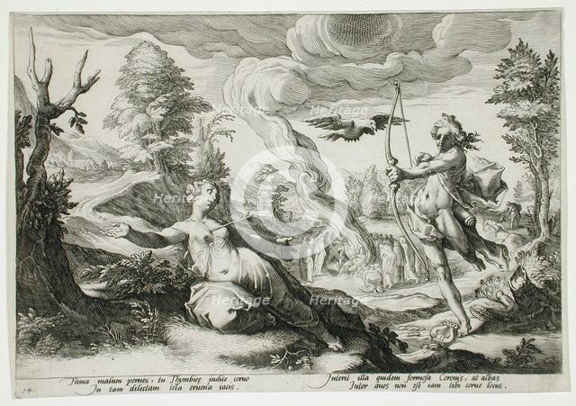 Apollo Killing Coronis, published 1590. Creator: Hendrik Goltzius.