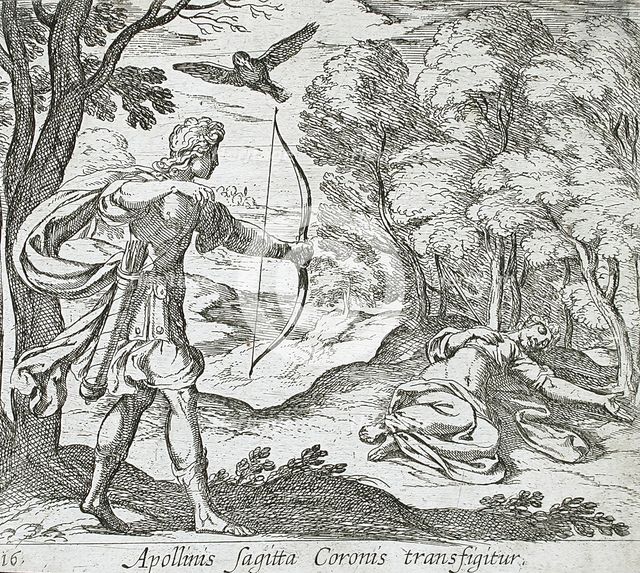 Apollo Killing Coronis, published 1606. Creators: Antonio Tempesta, Wilhelm Janson.