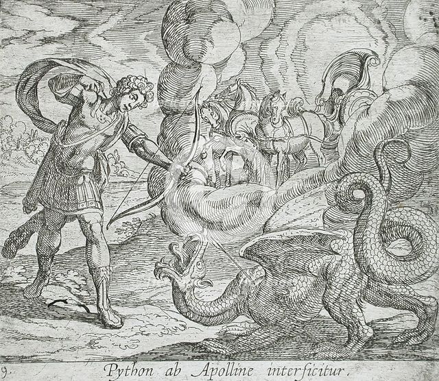 Apollo Killing Python, published 1606. Creators: Antonio Tempesta, Wilhelm Janson.