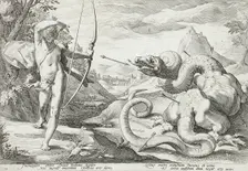 Apollo Killing the Python, published 1589. Creator: Hendrik Goltzius