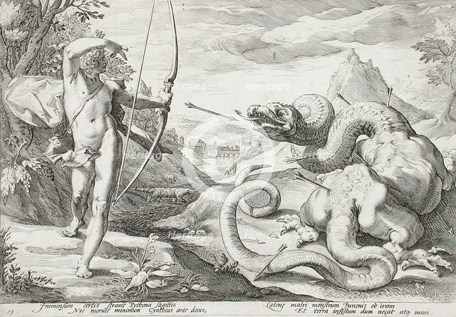 Apollo Killing the Python, published 1589. Creator: Hendrik Goltzius.