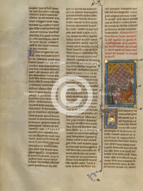 Apollo l'Aventureus Killing a Woman Disguised as a Messenger, about 1320-1340. Creator: Unknown.