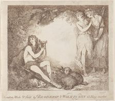 Apollo, Lyra and Daphne (Trade card illustrating "Marian, an Opera"), 1797-99., 1797-99. Creator: Thomas Rowlandson