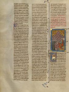 Apollo l'Aventureus Killing a Woman Disguised as a Messenger, about 1320-1340. Creator: Unknown