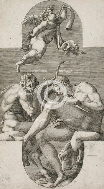 Apollo, Pan and a Putto Blowing a Horn, 1560s. Creator: Giorgio Ghisi.