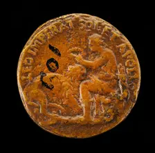 Apollo Placing a Wreath on a Lion [reverse], 1556/1558. Creator: Alessandro Vittoria