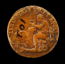 Apollo Placing a Wreath on a Lion [reverse], 1556/1558. Creator: Alessandro Vittoria