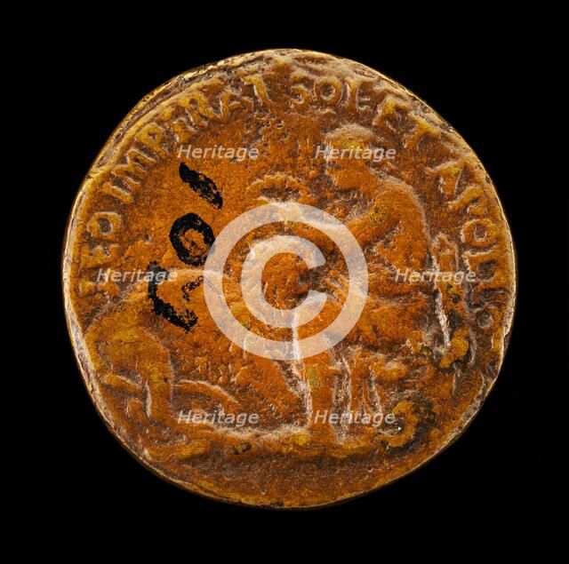 Apollo Placing a Wreath on a Lion [reverse], 1556/1558. Creator: Alessandro Vittoria.