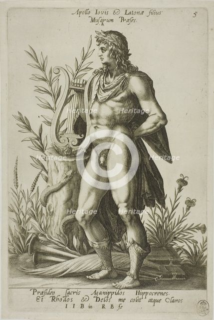 Apollo, plate 5 from Parnassus Biceps, 1601. Creator: Robert Boissard.