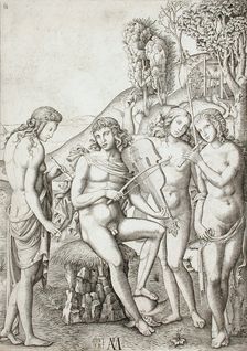 Apollo Teaching Music to the Graces, 16th century. Creator: Marcantonio Raimondi