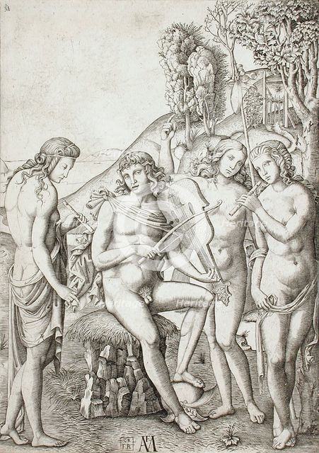 Apollo Teaching Music to the Graces, 16th century. Creator: Marcantonio Raimondi.