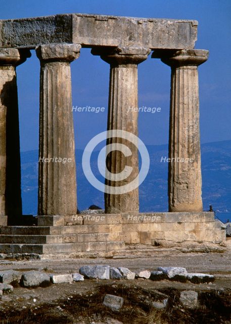 Apollo Temple, Ancient Corinth city, Greece, 540 BC, (2005).  Creator: LTL.