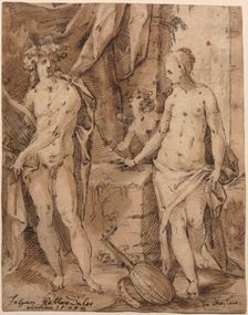 Apollo with Erato and Cupid, 1595. Creator: Johann Kellerthaler (German, c 1560/2-1611)