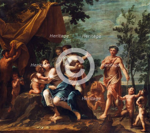 Apollo with Three Graces, Venus, Cupid and Pan. Artist: Franceschini, Marcantonio (1648-1729)