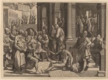 Apostles Peter and John Healing the Paralytic, 1553. Creator: Lambert Suavius