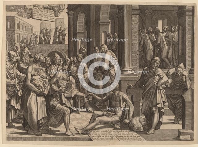 Apostles Peter and John Healing the Paralytic, 1553. Creator: Lambert Suavius.