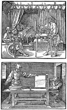 Apparatus for translating three-dimensional objects into two-dimensional drawings 1525, (1936). Artist: Albrecht Dürer