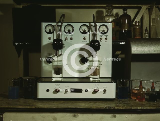 Apparatus used at the laboratory at the C & NW RR's, 40th Street yards..., Chicago, Ill., 1942. Creator: Jack Delano.