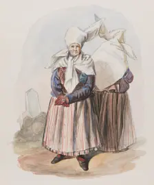 Apparel - Woman front and back. Östergötland, Finspång, Skedevi. (c1860s). Creator: Vilhelm Wallander