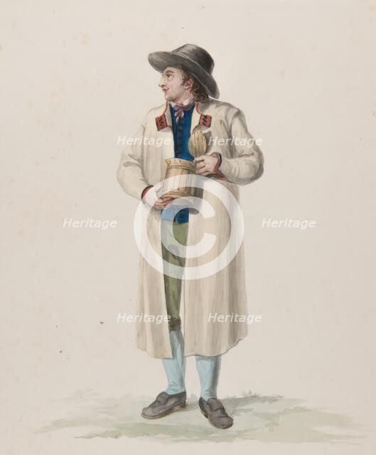 Apparel - "Habitant de la Paroisse de Wingåker". Man in costume in full figure. (c1800s) Creator: Carl Wilhelm Swedman.