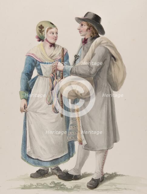 Apparel - "Habitants de la Westergothie" A knave and a woman, 1780-1840.  Creator: Carl Wilhelm Swedman.