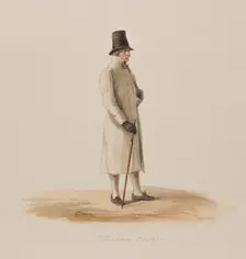 Apparel - Man in white coat with cane, 1840-1868. "Farmer from Österåkers sn, Oppunda hd, Söde... Creator: Josef Magnus Shore