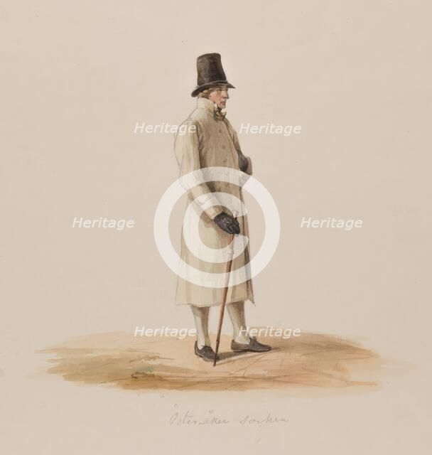 Apparel - Man in white coat with cane, 1840-1868. "Farmer from Österåkers sn, Oppunda hd, Söde... Creator: Josef Magnus Shore.