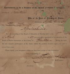 Appointment to be a Member of the Board of Public Instruction, 1869. Creator: Unknown