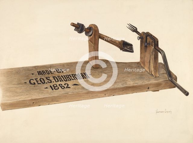 Apple Peeler, c. 1940. Creator: H. Langden Brown.