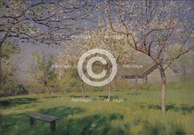 Apple trees blooming, c. 1895. Artist: Levitan, Isaak Ilyich (1860-1900)