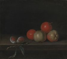 Apples and Peaches on a Table, 1726-1763. Creator: Johan Horner