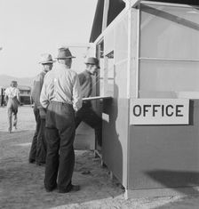Applicants at registration tent on opening day..., Merrill, Klamath County, Oregon, 1939. Creator: Dorothea Lange