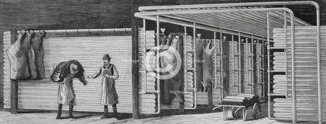 Application of cold to industry, Raoul Pictect system, cool room for meat, Chicago, US, 1883.  Creator: Unknown.
